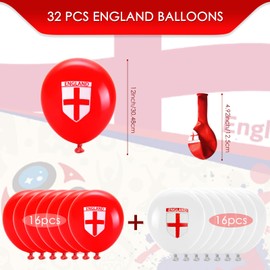 AhfuLife 32pcs England St George Balloons for Euro Decorations 2024, Red and White Latex Balloons for England National Day, St. George's Party Decorations