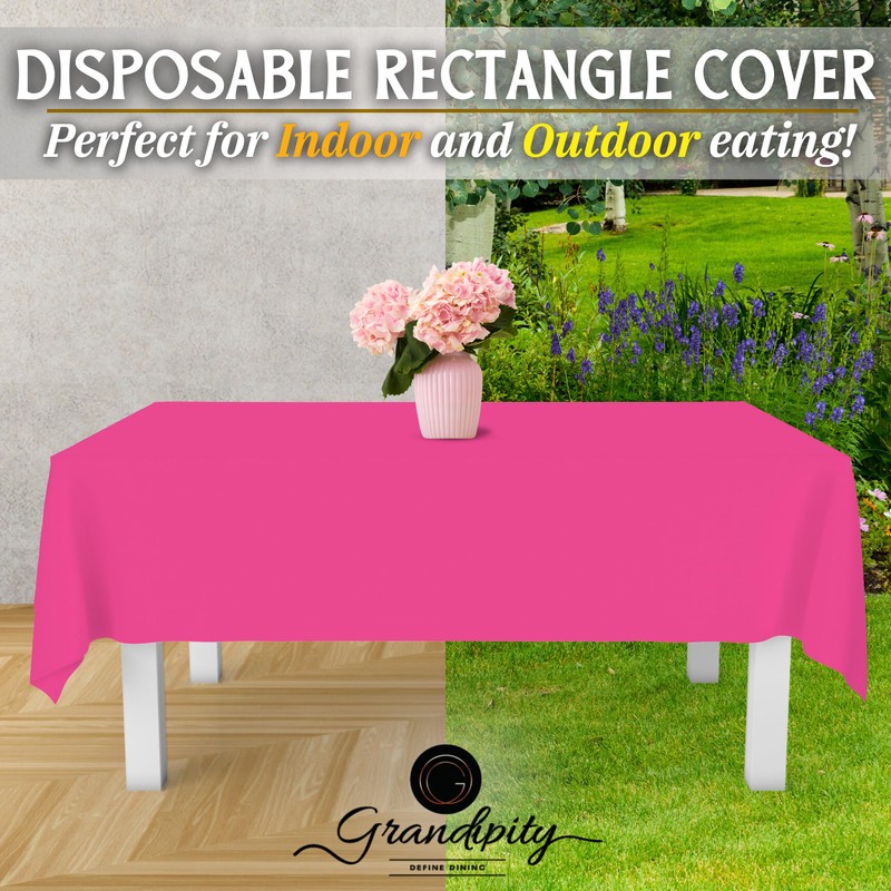 Hot Pink 6 Pack Premium Disposable Plastic Tablecloth 54 Inch.