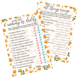 DISTINCTIVS Orange Little Cutie Baby Shower Games, Mommy or Daddy Match and All Things Orange - 2 Game Bundle - 20 Dual Sided Cards