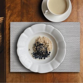 HALESEY Vinyl placemat Set of 6 wipeable Non-Slip placemat Heat Resistant placemat for Kitchen Dining Room Indoor Placemat Woven placemat (Woven Black and White)