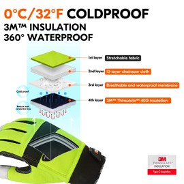 Vgo... 1 Pair 0℃/32°F Chainsaw Gloves in Winter, 12-Layer Chainsaw Protection, Leather Work Gloves, Mechanics Gloves (GA8912FWCS)