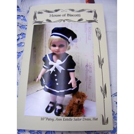 House of Biscotti 10" Tonner Ann Estelle, Patsy Pattern for Sailor Dress, Undies, Hat