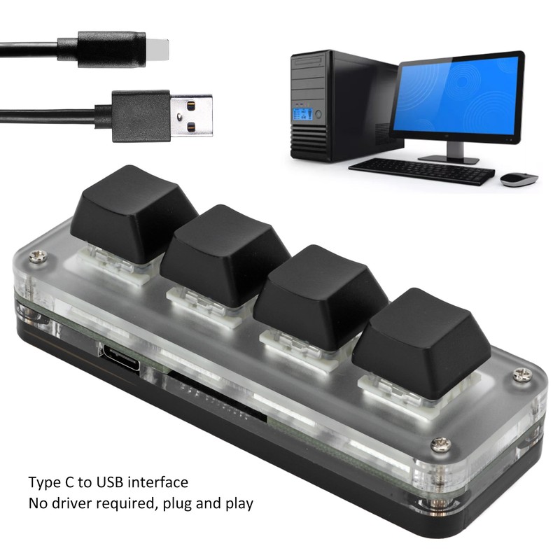 Mini 4 Key Gaming Keyboard Mechanical Keypad Type C to