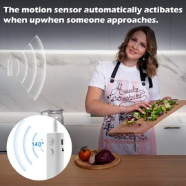 Rechargeable LED Strip Lights for Cabinets - LUXJET 2M Cool White Motion Sensor led Strip Lights for Bedroom, Kitchen, Under Cabinet, TV, Stairs, Door Frame