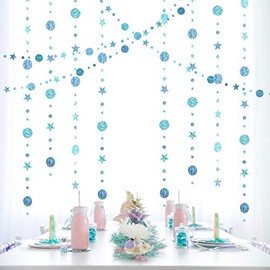 Blue Party Decoration Blue Star Circle Dot Hanging Garland Blue Hanging Streamer Decorations Glitter Star Bunting Banner Twinkle Backdrop for Wedding Anniversary Baby Shower Birthday Christmas