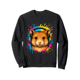 Hamster in Headphones Color Splash – Cute DJ Animal Art Sweatshirt