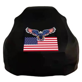 QUI-LO Patriot American Flag Car Covers Black Stretch Satin Spandex Indoor Car Cover FITS: Muscle Cars, High End USA Flag Design with Storage Bag M/L