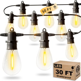 Jerritte 50FT LED Outdoor String Lights with 15 Edison Shatterproof IP65 Waterproof Bulbs, 2700K Dimmable Commercial Grade Patio Lights, Heavy Duty Outside Hanging Lights for Garden Porch Deck Decor