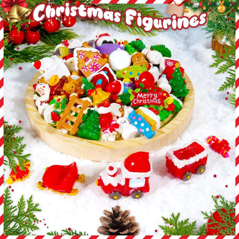 Bbiamsleep 100 Pcs Mini Christmas Figurines Miniature Christmas Figurines