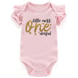 Acwssit Little Miss One Derful Baby Girl'S Clothes With Ruffles Funny Bodysuit 0-3 Months Pink(12-18Months)