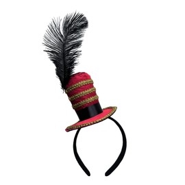 EverJoy Party Adult Red Majorette Mini Top Hat Headband – Circus Ringmaster, Parade, Burlesque & Carnival Costume Accessory