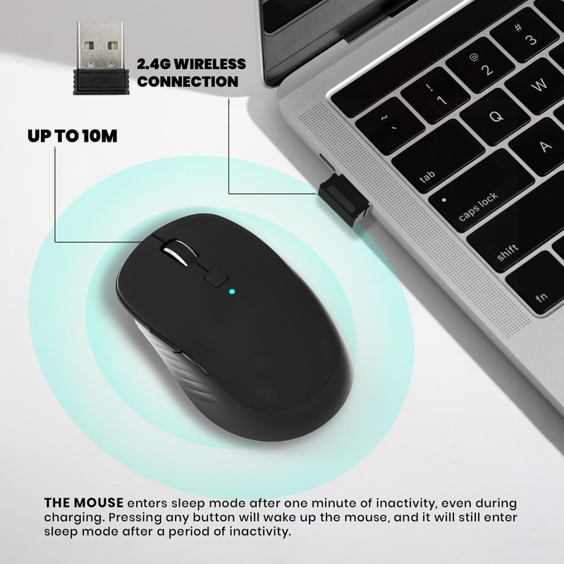 MKETech Electronics Wireless Computer Mouse - Full-Size 2.4G USB Receiver