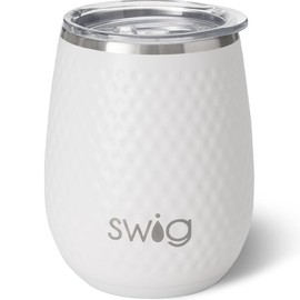 Swig Life 14oz Stemless Wine Cup, Insulated Wine Tumbler with Lid, Stainless Steel Wine Glass, Reusable Insulated Travel Tumbler, 14 oz Insulated Wine Glass with Lid (Golf Ball)