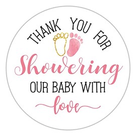 Pink Baby Shower Stickers, Thank You for Showering Our Baby with Love Stickers, Baby Shower Favors for Girls, Thank You Stickers Baby Shower, 2 Inch, Pack of 50.