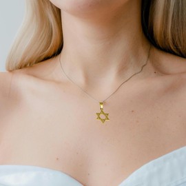 Felicidade Gold Jewish Cross Pendant - Stainless Steel Symbolic Jewellery - Elegance and Spirituality, Ideal for Men and Women, one size, Stainless Steel, No Gemstone