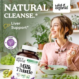 Wild & Organic Milk Thistle Capsules 1000mg - Liver Supplement - Silymarin Milk Thistle Seeds Powder for Liver Support - 180 Vegan Capsules - 3-Month Supply - No Fillers, Non-GMO