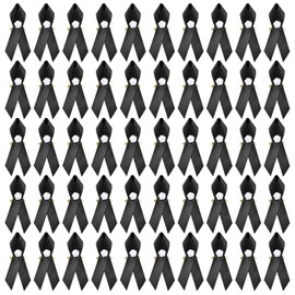 WANDIC Black Ribbon Satin with rose, 50 Pieces Black Brooches Classic Melanoma Awareness Pins Premium Ribbon Brooch Badges for Mourning Remembrance Day Gifts, Polyester, no gemstone