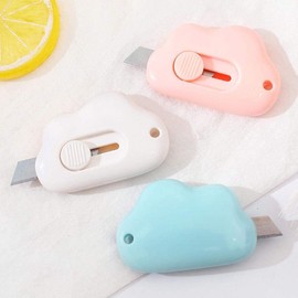 3Pcs Mini Cutter Cloud Shape Retractable Letter Opener Utility Shrink Wrap Box Opener Safety Blade with Key Chain Hole Random Color