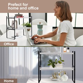 ABLHIGM 2 Tier Modern Wooden Desktop Shelf Organizer, Space Saving, 15.75"L x 8"W x 14.2"H, 2 Shelves, Office, Home