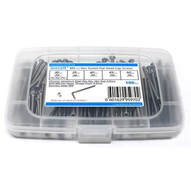iExcell 100 Pcs M3 x 30mm/35mm/40mm/45mm/50mm Stainless Steel 304 Internal Hex Drives Flat Head Cap Screws Kit