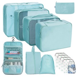 Packing Cubes for Travel, 13pcs Travel Organiser Set Including Travel Cubes Toiletry Bag Shoes Bags Storage Bags, Luggage Cubes for Suitcase Packing (Cyan)