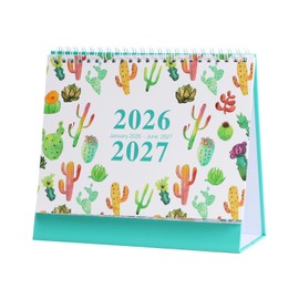 Leofeck Desk Calendar 2026-2027, Watercolor Floral Calendar (January 2026-June 2027), Standing Flip Calendar with Thick Paper, Mini Desktop Calendar for School Office Home, Monthly Desktop Calendar (Cactus)