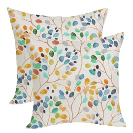 OFIRD Spring Pillow Covers 20x20 Pack of 2 Watercolor Botanical Colorful Leaves Floral Throw Pillow Cover Outdoor Decoration,Summer Colorful Pillowcase Decorative Linen Cushion Case for Sofa Couch