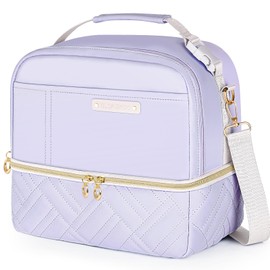 GLORIEROO Lunch Box Bag Women Girls - Double Deck Vegan Leather Insulated Waterproof Leakproof Cooler for Work Travel Picnics - Back to School Teacher Mothers Day Christmas Birthday Gifts