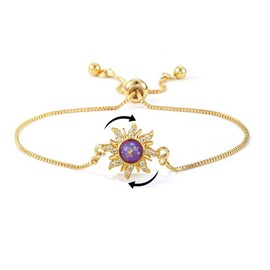 Spinning Fidget Bracelet for Women Gold Flower Rhinestone Link Bracelet Sparkly Sun Butterfly Statement Bracelets Adjustable Fidget Bracelets for Tiny Wrist Worry Relieving Jewelry (purple sun)