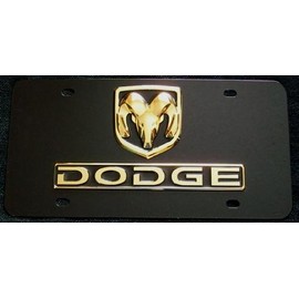 Au-tomotive Gold Compatible/Replacement for Dodge Logo and Name in Gold on Black Plate