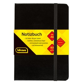 Idena 209282 A6 notebook, squared, with bookmark and inner pocket, black