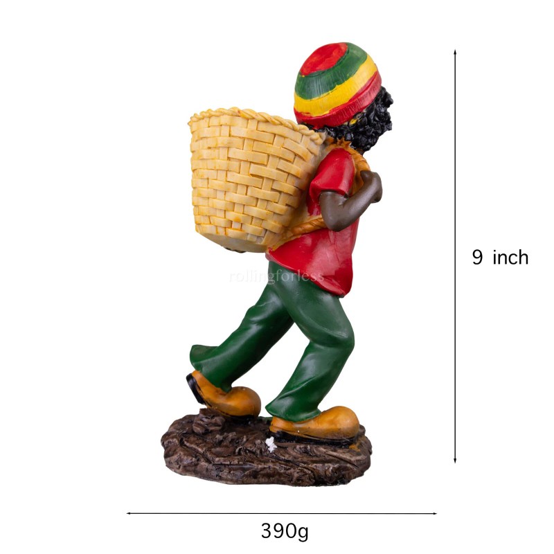9" Medium Rasta Jamaican Man Holding Bowl Polyresin Ashtray Decoration