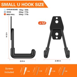 HUPBIPY 12 Pack Garage Hooks Heavy Duty,Utility Steel Garage Storage Hooks,Wall Mount Garage Hanger&Organizer for Organizing Garden Lawn Tools,Ladders,Bulk Items,Bikes,Ropes and More Equipment