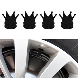 Wedcool 4PCS Crown Tire Valve Stem Caps, Tire Air Valve Stem, Car Wheel Tire Valve, Car Exterior Accessories Crown Universal Valve Caps for Cars, SUV, Trucks, Bicycles, Motorcycles (Black)