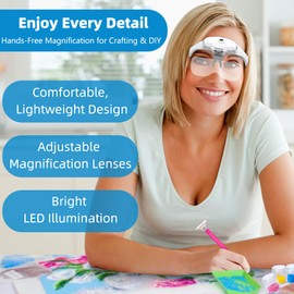 TMANGO Rechargeable Head Magnifier with 4 LED Lights and 5 Lenses – Hands-Free Magnifying Headset for Close Work, Jewelry, Crafts, Eyelash Extensions, Magnifying Glasses Alternative