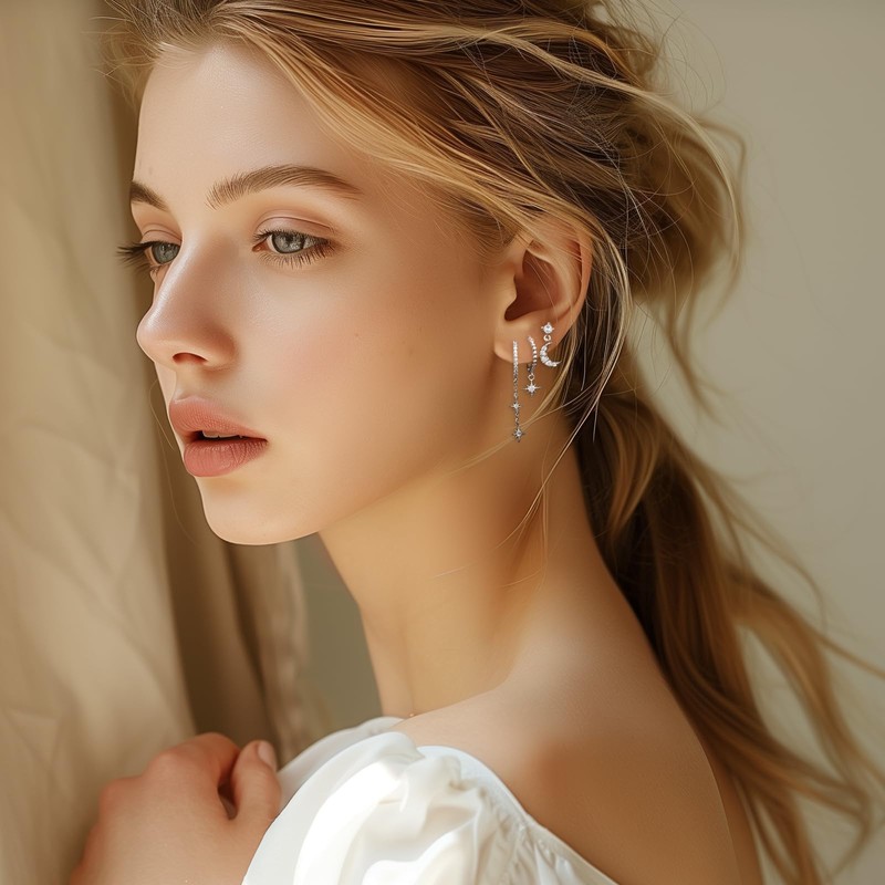 SIXDUTON 6 Piece Earrings Set Gold for Women 18 K