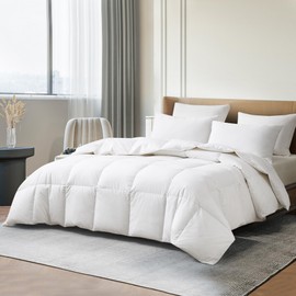 MARTHA STEWART Tencel™ Lyocell/Cotton Blend White Goose Down Fiber Comforter - All Season Warmth Duvet Insert with Corner Tabs - King Size