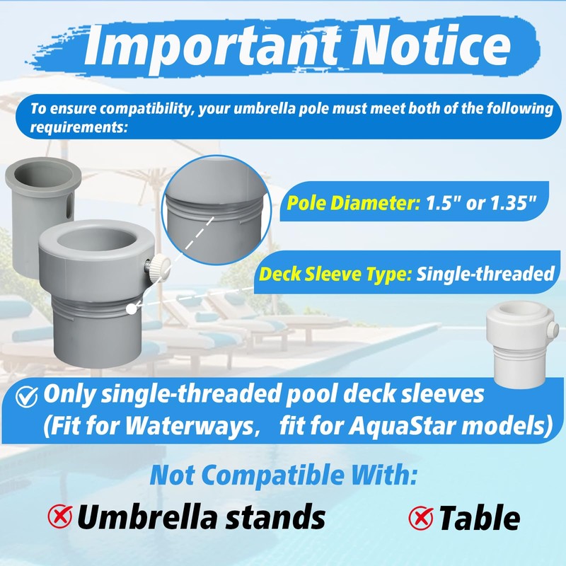 Mtuiewo 2 Pcs Pool Umbrella Sleeves, Pool Umbrella Stabilizers for