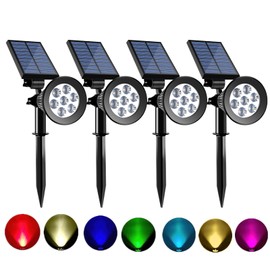 Sunklly Solar Spot Lights Outdoor Color Changing, 8 Lighting Modes 2-in-1 Solar Lights Outdoor Waterproof, Auto On/Off Multicolor Solar Powered Landscape Spotlights for Garden Patio Yard Pool, 4 Pack