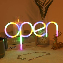 Led Open Sign for Business with Rope, Store Business Signs 13.8" x 7.3" Suitable for Hanging on a Shop Door or in a Window. (Colored)