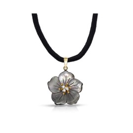 14K Yellow Gold Tahitian Mother of Pearl Flower with Diamonds Pendant 18 Inch