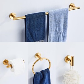 Brushed Gold Bathroom Hardware Set 5 Piece with Towel Racks for Bathroom, SUS304 Stainless Steel Bath Towel Bar Set, 24 Inch Wall Mounted Accessories Kit…