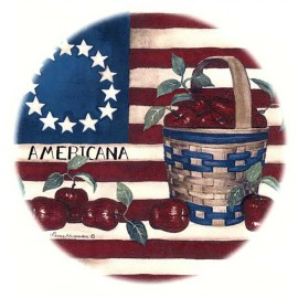 Captive Decals Liberty Patriotic Flag Apple Basket 2 pcs 4" Overglaze Waterslide Ceramic Decals