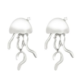Wendalern Cute Jellyfish Stud Earrings Small Opal Jellyfish Ocean Earrings Tiny Moonstone Jellyfish Earrings Dangle Hypoallergenic Jewellery for Women and Girls, Zinc