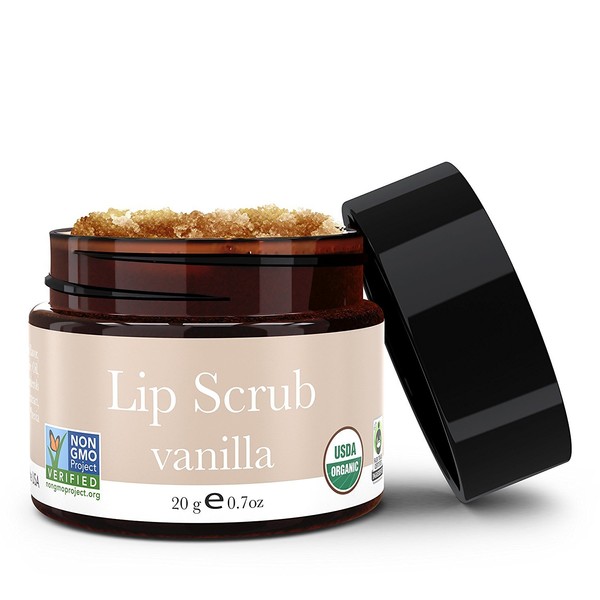 Organic Lip Scrub - Vanilla Sugar Scrub, Lip Scrubs Exfoliator & Moisturizer, Lip Care Exfoliating Scrub and Lip Moisturizer for Chapped Lips, Lip Repair for Soft Lips, Best Gift or Stocking Stuffer