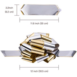 LeZakaa 12" Lagre Gift Bow, Metallic Car Bow, Giant Big Pull Bow for Gift Decoration, Birthday Bows, Wedding Bow, Holiday Bow, Christmas Bow (1 Pack) - Gold and Silver
