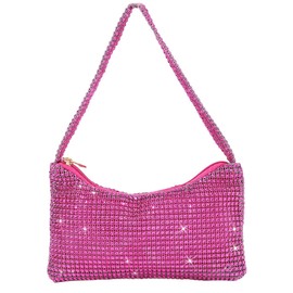 LSFYSZD Women's Evening Bags Rhinestone Clutch Purse Sparkly Bling Mini Handbags Cross Body Hobo Bag for Cocktail Party (Hot Pink, 9in)