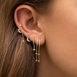 Ohrringe Silber 925 Set für Damen 14K Vergoldet Ohrstecker Zirkonia Stapelbar Hypoallergene Goldene Ohrringe Klein Creolen Ohrringe Mehrere Piercings Ohrlöcher Schmuck