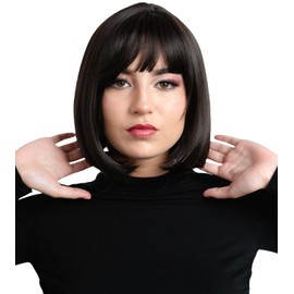Pelucas Para Mujer, Pelucas Cabello Corto, Peluca Corte Bob Con Fleco Aspecto Natural, Fibras Sintéticas Alta Calidad, Ideal Para Cosplay, Disfraz, Moda y Belleza Mujer (Bob Dark Brown)