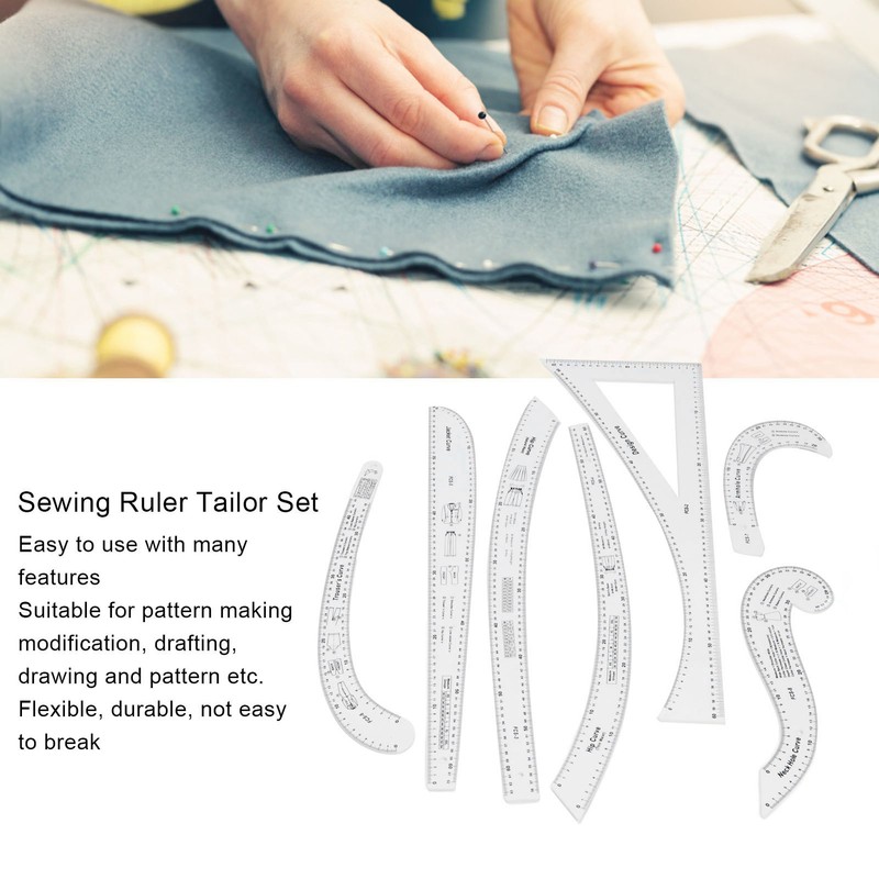 7Pcs Sewing Ruler Tailor Set Clear High Accuracy Scale Fashion